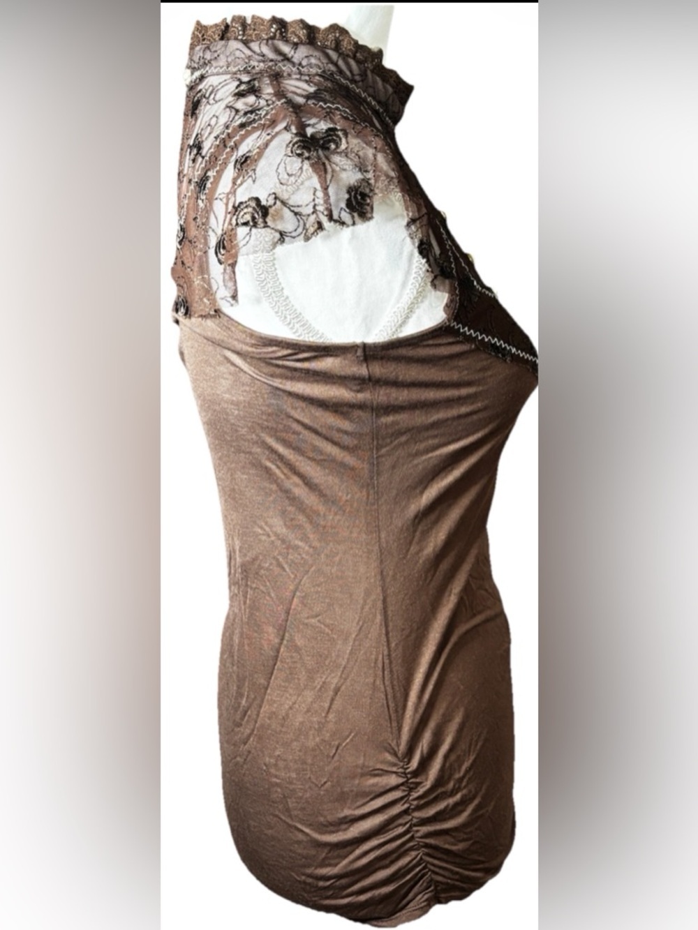 Vintage Free People Lace Yoke Top Chocolate Brown Victorian Prairie Size M NWT - Picture 3 of 7